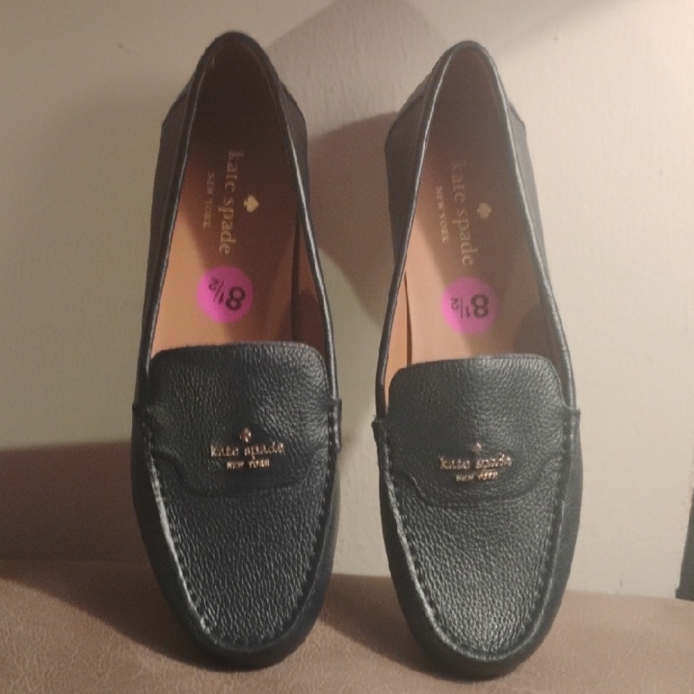kate spade Black Pebbled Leather Penny Loafers